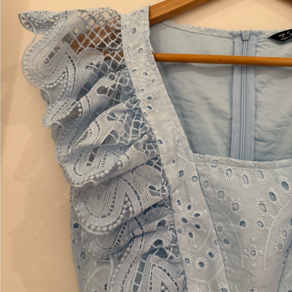 Light Blue Eyelet Ruffle Dress - Picture 2 of 6